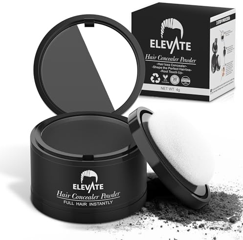 ELEVATE Hair Line Powder Instantly Conceal Hair Loss for Thinning Areas - Shadow Makeup - Root Cover Touch Up with Puff Touch - Instant Gray Coverage for Men and Women (Black)