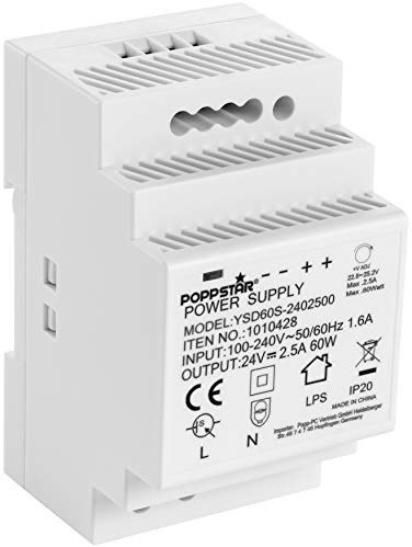 Poppstar Hutschienen-Netzteil P-60-12- 24V DC 2,5 A 60 W (Input 100-240 V AC 50/60 Hz) DIN Rail Netzteil 24 V Trafo für Hutschienen 52,5 * 90 * 58mm