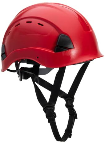 Portwest PS73 Height Endurance Mountaineer Helmet 6 Points Textile Harness | Red, One Size, EN 12492, EN 397, Adjustable Fit, Vented Durable ABS Shell, Wheel Ratchet, Chin Strap, Breathable Ventilation