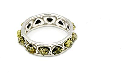MyBer® Ring Bernstein Herz Bernsteinring Herzchen grün Schmuck Damen silber 925 PMBER30