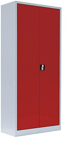 Lüllmann Set Stahl Aktenschänke komplett montiert und verschweißt in Grau/Rot 195x92,5x42,2cm + 180x80x38cm (530344+530334) 530394