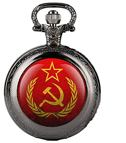 Akopiuto Emblema de Fiesta URSS Insignias soviéticas Martillo Hoz Reloj de Bolsillo de Cuarzo Ejército Ruso Comunismo Collar Cadena de Reloj para Hombres Mujeres ClassicBlack