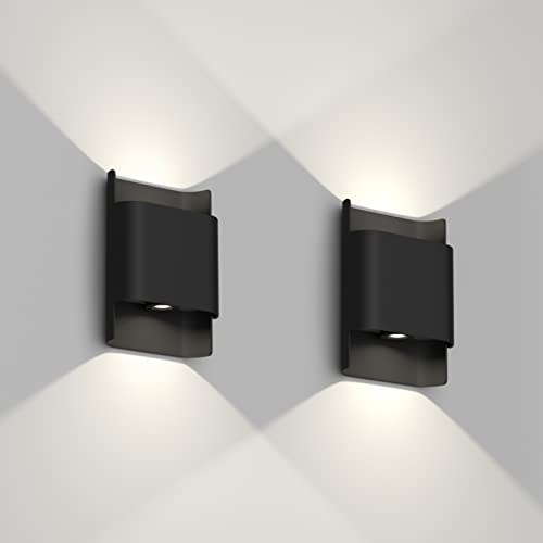 Klighten 2 Stück 12W LED Außenlampe Wand, Schwarz Up Down Außenwandleuchte, IP65 Außenwandleuchte für Garten Terrasse Eingang, Neutralweiß 4500K Aussenleuchte Wand