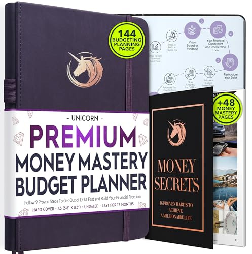 Undated Monatsplaner und Monatsplaner – Eine 12-monatige Reise zur finanziellen Freiheit, monatlicher Budgetbuch-Planer, Anziehungsgesetz (Purple)