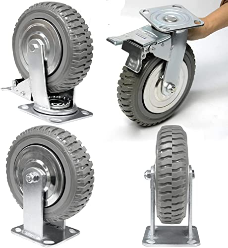ybaymy 4PCS Schwerlastrollen 200mm, 360° Schwerlast Lenkrollen Gewinde mit Bremse Ø 200mm Transportrollen Rollen 2 Lenkrollen 2 Bremsrollen Traglast 1000KG für Laufwagen Möbel Werkbank