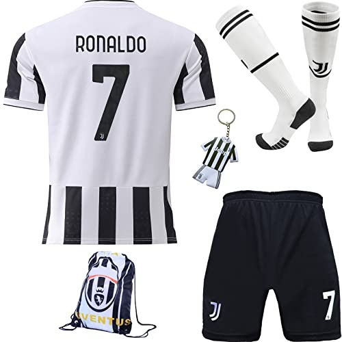 BlackAzat 2021/2022 Heim #7 Football Fußball Kinder Trikot Shorts Socken Set Jugendgrößen (Weiß,24)