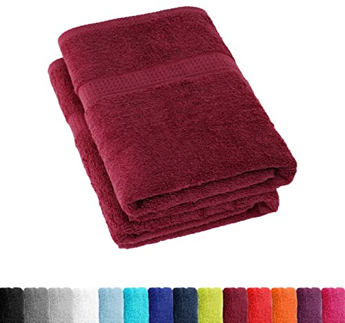 BaSaTex Frottee Duschtuch, 2er Pack, 70x140 cm, Bordeaux | 100% Baumwolle, Made in Green, Aufhängeschlaufe, Saugstark und Weich