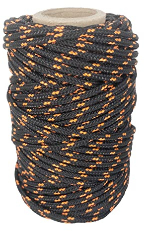 Polyesterkordel 3mm * 25m. Bastelseil Paracord. Makramee Schnur für Bindeschnur Heimwerkerschnur Wäscheleine. Schwarz mit Orange