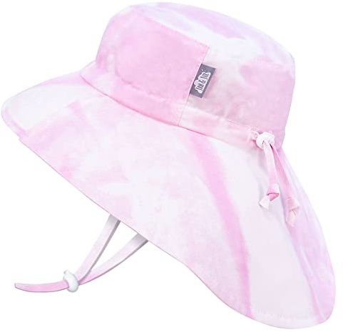JAN & JUL Summer Girls Cotton Xplorer Sun-Hat with Neck Flap (XL: 5-12 Years, Pink Tie-Dye)