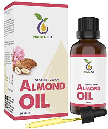 Mandelöl Süß BIO 50ml - 100% nativ, kaltgepresst, vegan, in Glasflasche - Anti-Aging Serum für Gesicht, Anti-Falten, Körper, Haare, Haut, Hände, Nägel - naturreines Basisöl