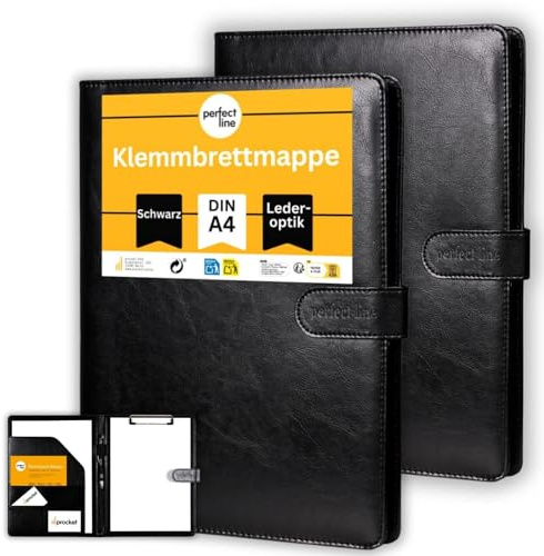 perfect line - Klemmbrettmappe DIN-A4 mit Magnetverschluss - aus strapazierfähigem Kunstleder in stilvoller Leder-Optik - Premium Businessmappen in eleganten Farben (2 Mappen - Schwarz)