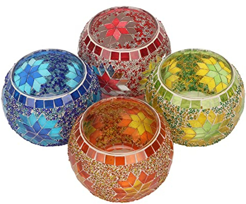 4PCS Mosaic Glashållare, Färgglada Mosaic Style ögon Fånga Multi Purpose Glas Candle Holder Romantisk Mosaic Te Ljus Hållare Dekoration för Home Bar Din Dine Re