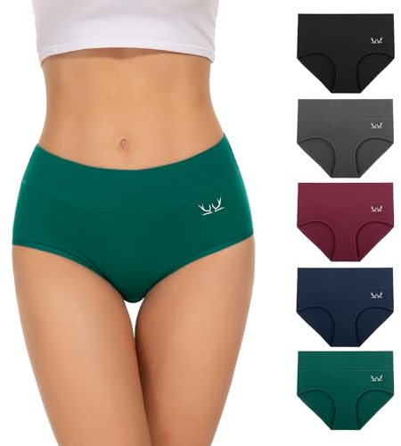 TANSTC Unterhosen Damen Unterwäsche, 5er Pack Unterwäsche Frauen Stretch Baumwolle Hohe Taille Slips Damen Pantys Atmungsaktiv Panties Sportunterhosen, M