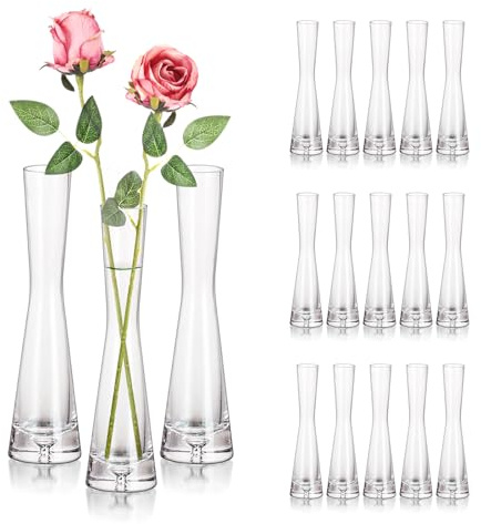 Hewory Vaso per fiori moderno, 18 vasi in vetro, 20 cm, sottile, vaso in vetro per decorazione da tavolo, vaso in vetro fatto a mano, per una rosa per decorazione di matrimonio, tavolo, soggiorno