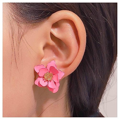 Allereya Vintage Matte Pink Flower Stud Earrings, Acrylic Jewelry for Women and Girls
