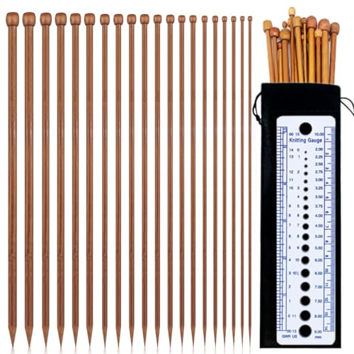 20 Pezzi Ferri da Maglia,Kit Ferri da Maglia in Bambù,Aghi da Maglia in Bamboo Punta Singola,Set Ferri da Maglia con Custodia,Ferri da Maglia in Bambù per Professionisti e Principianti