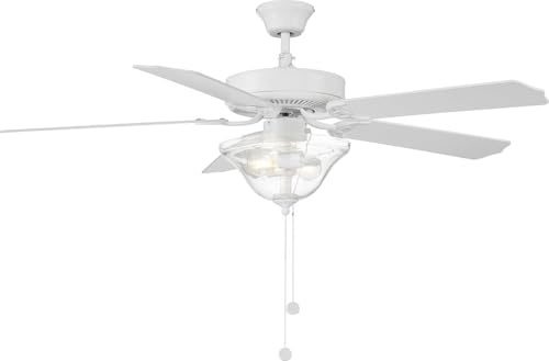 Savoy House M2019WHRV Meridian Traditional Clear Seeded Glass 52 Ceiling Fan with Pull Chain, 2-Light 18 Total Watts, Bisque White