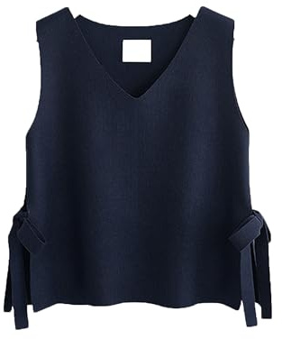 DGKaxiyaHM Gilet sans Manches à Nouer sur Le CôTé pour Femmes DéBardeurs LéGers à Col en V Gilet en Tricot Ample De Couleur Unie (Bleu Marine,M)