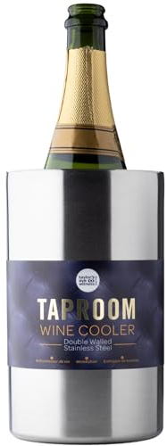 Taproom Brushed Stainless Steel Wine Cooler - Double Walled for Optimal Chilling, Keep Your Wine Drink, Champagne, Prosecco and Beer Bottles Perfectly Cool. Great for Birthday, Picnic, Outdoor.
