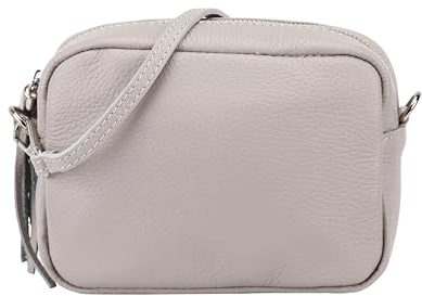 SH Leder Echtleder Umhängetasche kleine Tasche Abendtasche Clutch Crossbody Bag Messenger Handtasche mit Reißverschluss 18x13cm Tina G296 (Hellgrau)