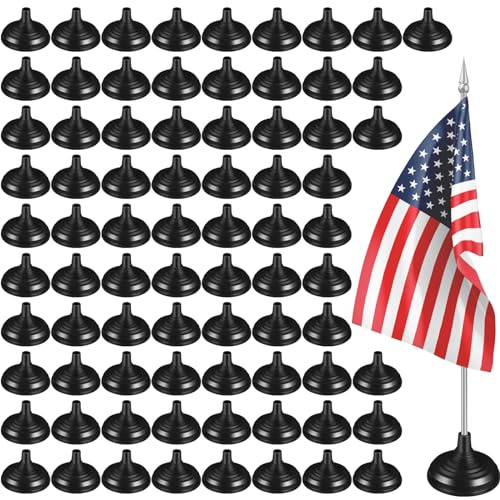 Kigley 100 Pcs Mini Flag Stand Black Small Flag Base Table Flag Stand Base Mini Flag Holder for 4 x 6 Inch Stick Flags Decoration Party Office Desk Centerpiece Sports Team Company Country