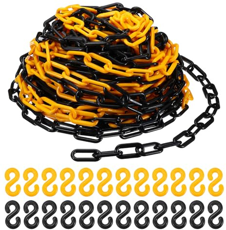 PATIKIL Plastik-Kettenglieder, 100 Fuß 2 Sicherheitsbarriere-Kette Gelb/Schwarz für Menschenkontrolle, Warteschlange, Parkplatz, Zaun, Tor, Konzert, Baustelle und Dekoration