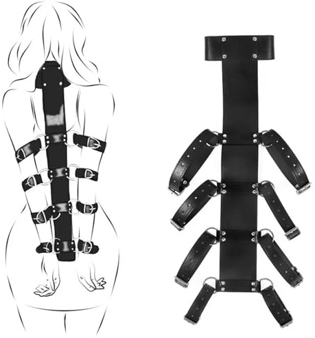 LZAIYHYZ Full Body Leather Restraint Straps,BDSM Bondage Black Belt, Hand Behind Back Bondage Arm Binder Sex Bandage (Color : Black, Size : A)