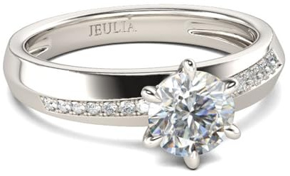 Jeulia Damen Rundschliff RIing Moissanit Zirkonia Ehering 925er Sterlingsilber Bandring Schlicht Tauring mit Schmuckschatulle Bandring für Verlobung Jahrestag Versprechen