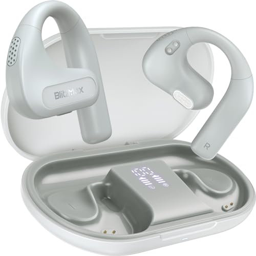 BlitzMax Cuffie Auricolari aperti Wireless, True Wireless Bluetooth 5.3, bassi migliorati, driver da 16,2 mm, comfort di lunga durata, display LED 60 ore, impermeabilità IPX5, per sport, guida