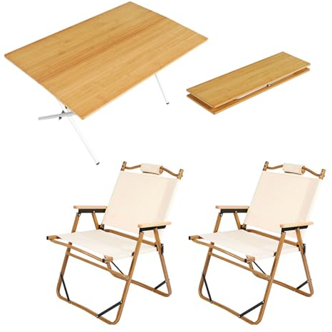 Tragbares Campingmöbel-Set, 110 cm L Campingtisch mit 2 Stühlen, klappbarer Picknicktisch, Rasen-Klappstuhl mit Aufbewahrungstaschen, für Strand, Angeln, Wandern