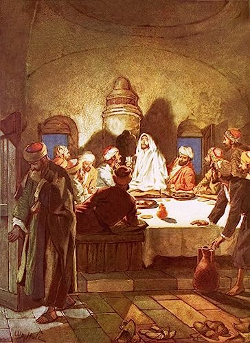 PSVDCTOO Vintage Leinwand Kunstdruck Bilder auf Leinwand Jesus bricht das Brot und reicht seinen Jüngern den Kelch von William Brassey Hole für Home Dekoration60x90cm