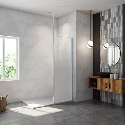 AICA paroi de douche à l'italienne 50x200cm Modèle Brume, avec barre de fixation au plafond 203-320cm, paroi douche fixe en 8mm verre de sécurité