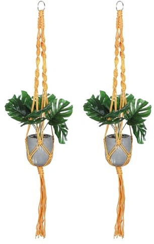 PATIKIL 2-Pack Macrame Plant Hangers Indoors Nylon Rope, Orange | Hanging Plant Shelf, Planter Basket, for Home Decor, Hanging Wall, Ceiling, Window
