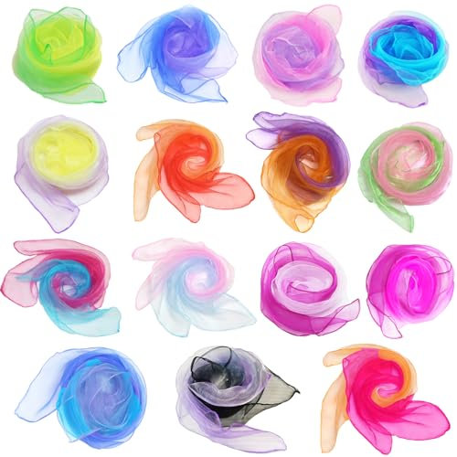 NAMIS 15 Stück Jongliertücher Bunte Chiffontücher Gradientenfarbe Square Tanz Tücher Hochzeit Bunte Tücher Set 60×60 cm Kinder Performance Tanztücher für Party Aktivitäten Zubehör