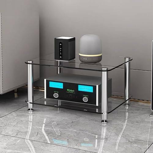 GUAWJRZDP Mehrstufiger Audio Rack Hi Fi Regal, Hi Fi Rack Aus Gehärtetem Glas, Offenes Phonoschrank, Hi Fi Regal Mit Stoßdämpfendem Design, Plattenspieler Regal for Wohnzimmer(Clear,2-Tier)