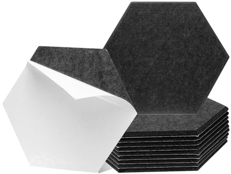 QUARKZMAN 12 Stück Hexagon Akustikplatten Selbstklebend 30x26x0,9cm Gute Dichte Schalldämmung Akustikpaneele Wandpaneele für Büro Tonstudio Wand Decken (Schwarz)