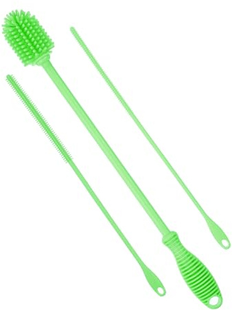 sourcing map 12.5 Silicone Bottle Brush with 2 Straw Brush, Bottle Cleaner Brushes for Cleaning Narrow Neck Containers Sport Bottles Cups Jars Tumblers, Green