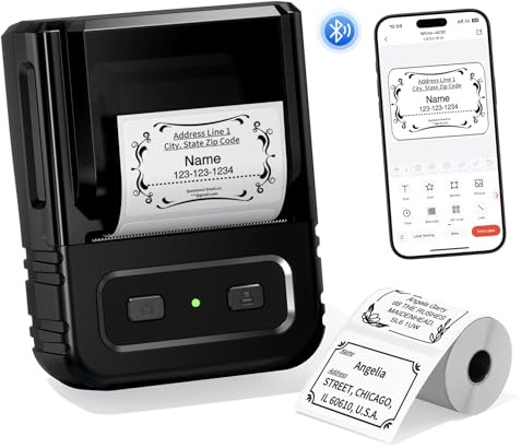 M102 Imprimante d'étiquettes Bluetooth avec 1 étiquette Blanche, Mini étiqueteuse Auto-adhésive pour Vente au détail, Bureau