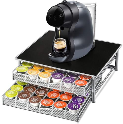 Coffee Pod Holder, 2 Tier Coffee Pod Storage Drawer 72 Capsules Coffee Pod Storage Non Slip Surface Coffee Machine Stand Capsules Tray for Dolce Gusto Capsules