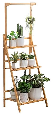 Soporte de madera de 2 niveles para colgar plantas de interior, estante de enrejado para ventana, balcón o sala de estar, diseño de escalera para ahorrar espacio para múltiples macetas