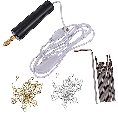 OSALADI Mini Electric Drill Portable USB Handheld Cordless Rotary Tool DIY Woodworking Engraving Pen 10pcs 0.9mm 3pcs 1.1mm Bits Wrench Crafts Jewelry Drilling Kit