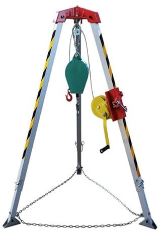 Fall Arrest Kits, Confined Space Tripod for Fire Rescue, Emergency Rescue Tripod System with 1200/1800/2600 LBS Winch ＆ Fall Arrester, Aluminum Sewer Rescue Tripod(1200lbs Winch)