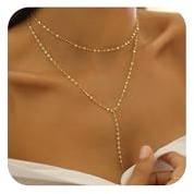 Treasure Bender Lariat Gold Necklace for Women Dainty Long 14k Gold Plated Y-Shaped Body Chain Choker Necklace Layered Trendy Non Tarnish Simple Necklaces Gold Jewelry for Women Set Gift
