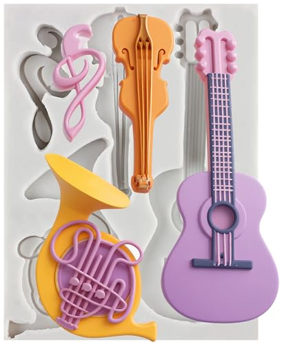 Sijiangmold Musiknote Silikonformen Gitarren Fondantform Musikinstrument Süßigkeitenformen Für Kuchendekoration Schokolade Cupcake Topper Süßigkeiten Polymerton Gummipaste