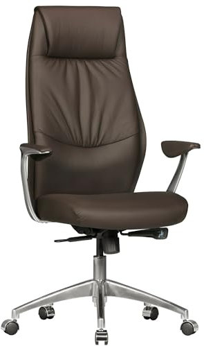 KADIMA DESIGN Bürostuhl Echtleder Braun Schreibtischstuhl X-XL 120 kg Synchronmechanik Chefsessel Kopfstütze hoch
