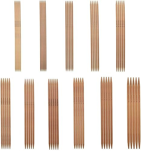 55 Stück Doppelkopf Stricknadeln Nadelspiel Set, 13cm Kurze Sockenstricknadeln in gemischten Größen von 2,0 bis 5,0 mm, Praktisches Handarbeitszubehör für Stricken, Basteln und DIY Hobby