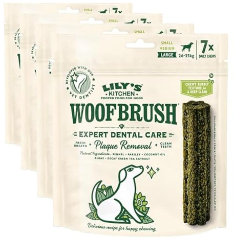 Lily's Kitchen Woofbrush Natürliche Leckerlis für ausgewachsene Hunde Zahnpflege-Kausnack - Großer Hund (1 Packung mit 7 Kausnacks - 47g) (Packung mit 4)