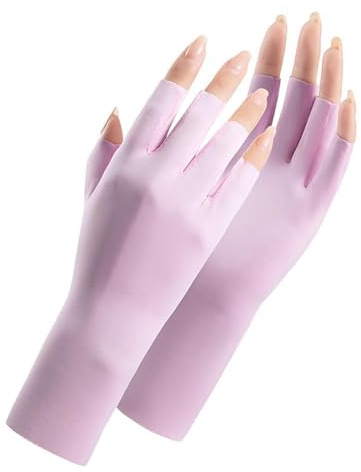 TPZORJX 1 Paar UV Shield Handschuhe Nägel,Maniküre Fingerlose Handschuhe,Professionelle UPF50+ Anti-UV Schutz Handschuh Ohne Fingerkuppen für Maniküre Nagellack Fitness Radfahren Angeln(Lila)