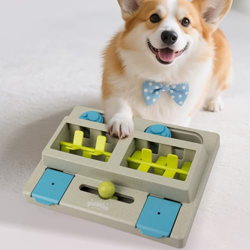 Pawise Dog & Cat Puzzle Feeder Toy,Treat Dispenser Puzzle for Indoor Cats,Enrichment Food Puzzle Toy with Rotating Lever,Slow Feeder for Puppies, Kittens, Small Dogs and Cats (Blue & Gray, Square)