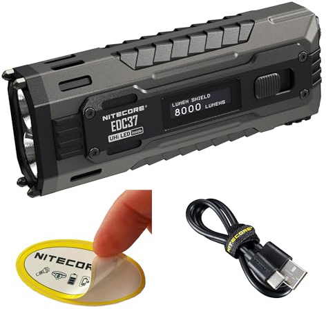 Nitecore EDC37 EDC Taschenlampe, 8000 Lumen, flache Form, USB-C wiederaufladbar, Schnellladung mit digitalem OLED-Display und mechanischem Schlossaufkleber
